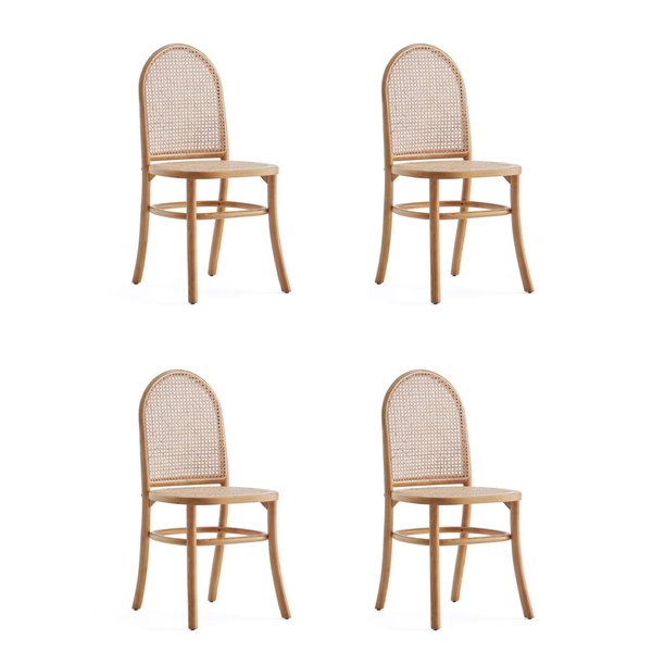 Manhattan Comfort Paragon Dining Chair 2.0 in Nature and Cane, Set of 4 2-DCCA12-NA